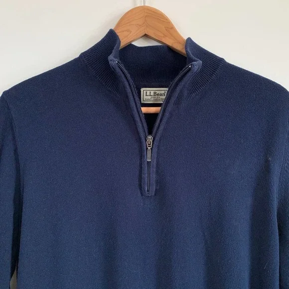L.L. Bean Cashmere Blend Mock Neck 1/4 Zip Long Sleeve Pullover Blue Men’s LARGE - Picture 4 of 8